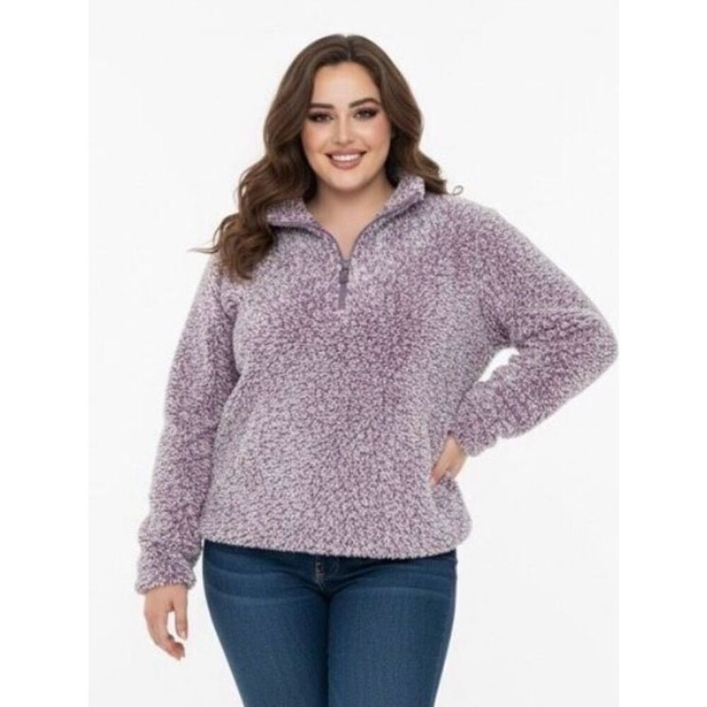 Time and Tru 1/2 Zip Fuzzy Purple Pullover